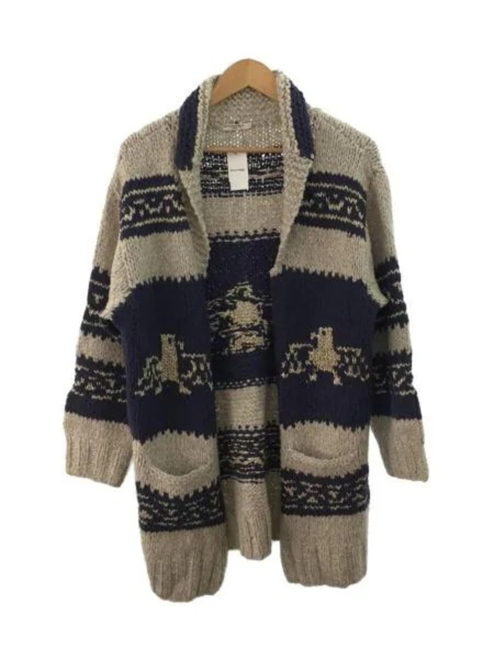 Mes Demoiselles Beige and Navy Patterned Open-Front Cardigan